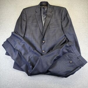 Lauren Ralph Lauren 3 Piece Wool Suit Plaid Mens 44S Pants 42x28 Bluish Gray